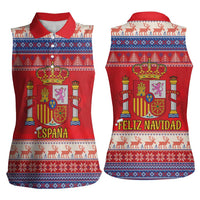 Spain Coat Of Arms Christmas Women Sleeveless Polo Shirt Feliz Navidad - Wonder Print Shop