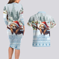 Merry Slothmas Couples Matching Long Sleeve Bodycon Dress and Hawaiian Shirt Life Is Better With A Sloth - Wonder Print Shop