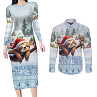 Merry Slothmas Couples Matching Long Sleeve Bodycon Dress and Long Sleeve Button Shirt Life Is Better With A Sloth - Wonder Print Shop