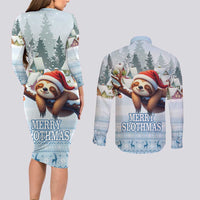 Merry Slothmas Couples Matching Long Sleeve Bodycon Dress and Long Sleeve Button Shirt Life Is Better With A Sloth - Wonder Print Shop