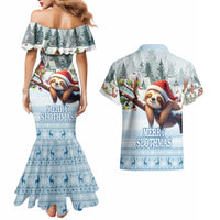 Merry Slothmas Couples Matching Mermaid Dress and Hawaiian Shirt Life Is Better With A Sloth - Wonder Print Shop