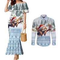 Merry Slothmas Couples Matching Mermaid Dress and Long Sleeve Button Shirt Life Is Better With A Sloth