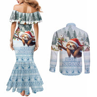 Merry Slothmas Couples Matching Mermaid Dress and Long Sleeve Button Shirt Life Is Better With A Sloth