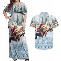 Merry Slothmas Couples Matching Off Shoulder Maxi Dress and Hawaiian Shirt Life Is Better With A Sloth - Wonder Print Shop