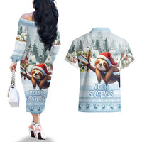 Merry Slothmas Couples Matching Off The Shoulder Long Sleeve Dress and Hawaiian Shirt Life Is Better With A Sloth - Wonder Print Shop
