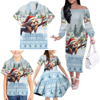 Merry Slothmas Family Matching Off The Shoulder Long Sleeve Dress and Hawaiian Shirt Life Is Better With A Sloth - Wonder Print Shop