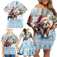Merry Slothmas Family Matching Off Shoulder Short Dress and Hawaiian Shirt Life Is Better With A Sloth - Wonder Print Shop