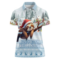 Merry Slothmas Women Polo Shirt Life Is Better With A Sloth - Wonder Print Shop