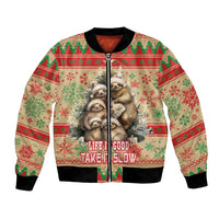 Slothy Christmas Bomber Jacket Life Is Good Take It Slow - Wonder Print Shop