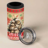 Slothy Christmas 4 in 1 Can Cooler Tumbler Life Is Good Take It Slow - Wonder Print Shop