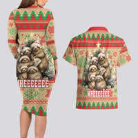 Slothy Christmas Couples Matching Long Sleeve Bodycon Dress and Hawaiian Shirt Life Is Good Take It Slow - Wonder Print Shop
