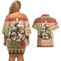 Slothy Christmas Couples Matching Off Shoulder Short Dress and Hawaiian Shirt Life Is Good Take It Slow - Wonder Print Shop