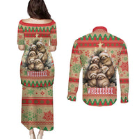 Slothy Christmas Couples Matching Puletasi and Long Sleeve Button Shirt Life Is Good Take It Slow - Wonder Print Shop