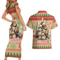 Slothy Christmas Couples Matching Short Sleeve Bodycon Dress and Hawaiian Shirt Life Is Good Take It Slow - Wonder Print Shop