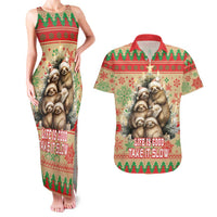 Slothy Christmas Couples Matching Tank Maxi Dress and Hawaiian Shirt Life Is Good Take It Slow - Wonder Print Shop