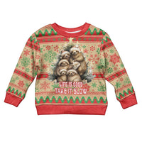Slothy Christmas Kid Ugly Christmas Sweater Life Is Good Take It Slow - Wonder Print Shop