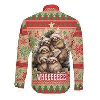 Slothy Christmas Long Sleeve Button Shirt Life Is Good Take It Slow - Wonder Print Shop