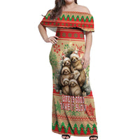 Slothy Christmas Off Shoulder Maxi Dress Life Is Good Take It Slow - Wonder Print Shop