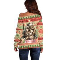 Slothy Christmas Off Shoulder Sweater Life Is Good Take It Slow - Wonder Print Shop