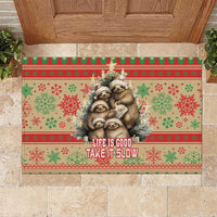Slothy Christmas Rubber Doormat Life Is Good Take It Slow - Wonder Print Shop