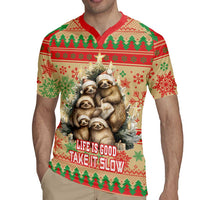 Slothy Christmas Rugby Jersey Life Is Good Take It Slow - Wonder Print Shop