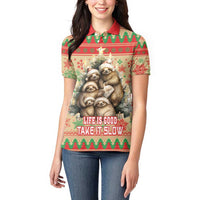 Slothy Christmas Women Polo Shirt Life Is Good Take It Slow - Wonder Print Shop