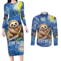 Sloth Starry Night Couples Matching Long Sleeve Bodycon Dress and Long Sleeve Button Shirt I'm Not Lazy - Wonder Print Shop