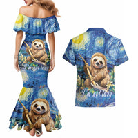 Sloth Starry Night Couples Matching Mermaid Dress and Hawaiian Shirt I'm Not Lazy - Wonder Print Shop