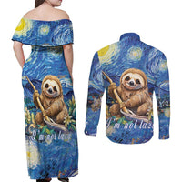 Sloth Starry Night Couples Matching Off Shoulder Maxi Dress and Long Sleeve Button Shirt I'm Not Lazy - Wonder Print Shop