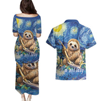 Sloth Starry Night Couples Matching Puletasi and Hawaiian Shirt I'm Not Lazy - Wonder Print Shop