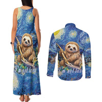 Sloth Starry Night Couples Matching Tank Maxi Dress and Long Sleeve Button Shirt I'm Not Lazy - Wonder Print Shop