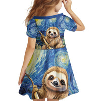 Sloth Starry Night Family Matching Long Sleeve Bodycon Dress and Hawaiian Shirt I'm Not Lazy - Wonder Print Shop