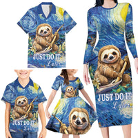 Sloth Starry Night Family Matching Long Sleeve Bodycon Dress and Hawaiian Shirt I'm Not Lazy - Wonder Print Shop