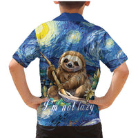 Sloth Starry Night Family Matching Mermaid Dress and Hawaiian Shirt I'm Not Lazy - Wonder Print Shop