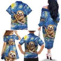 Sloth Starry Night Family Matching Off The Shoulder Long Sleeve Dress and Hawaiian Shirt I'm Not Lazy - Wonder Print Shop
