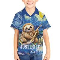 Sloth Starry Night Family Matching Off The Shoulder Long Sleeve Dress and Hawaiian Shirt I'm Not Lazy - Wonder Print Shop