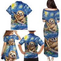 Sloth Starry Night Family Matching Puletasi and Hawaiian Shirt I'm Not Lazy - Wonder Print Shop
