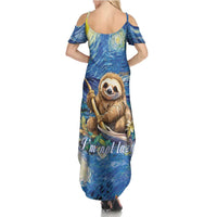 Sloth Starry Night Family Matching Summer Maxi Dress and Hawaiian Shirt I'm Not Lazy - Wonder Print Shop