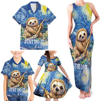 Sloth Starry Night Family Matching Tank Maxi Dress and Hawaiian Shirt I'm Not Lazy - Wonder Print Shop