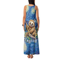 Sloth Starry Night Family Matching Tank Maxi Dress and Hawaiian Shirt I'm Not Lazy - Wonder Print Shop