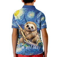 Sloth Starry Night Kid Polo Shirt I'm Not Lazy - Wonder Print Shop