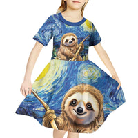 Sloth Starry Night Kid Short Sleeve Dress I'm Not Lazy - Wonder Print Shop