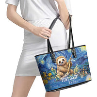 Sloth Starry Night Leather Tote Bag I'm Not Lazy - Wonder Print Shop