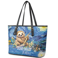 Sloth Starry Night Leather Tote Bag I'm Not Lazy - Wonder Print Shop