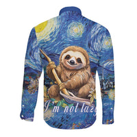 Sloth Starry Night Long Sleeve Button Shirt I'm Not Lazy - Wonder Print Shop