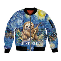 Sloth Starry Night Sleeve Zip Bomber Jacket I'm Not Lazy - Wonder Print Shop