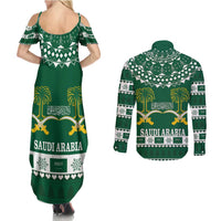 Saudi Arabia Christmas Couples Matching Summer Maxi Dress and Long Sleeve Button Shirt Coat Of Arms Milad Mubarak - Wonder Print Shop