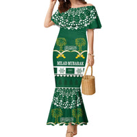 Saudi Arabia Christmas Family Matching Mermaid Dress and Hawaiian Shirt Coat Of Arms Milad Mubarak - Wonder Print Shop