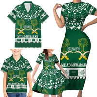 Saudi Arabia Christmas Family Matching Short Sleeve Bodycon Dress and Hawaiian Shirt Coat Of Arms Milad Mubarak - Wonder Print Shop