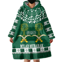 Saudi Arabia Christmas Wearable Blanket Hoodie Coat Of Arms Milad Mubarak - Wonder Print Shop